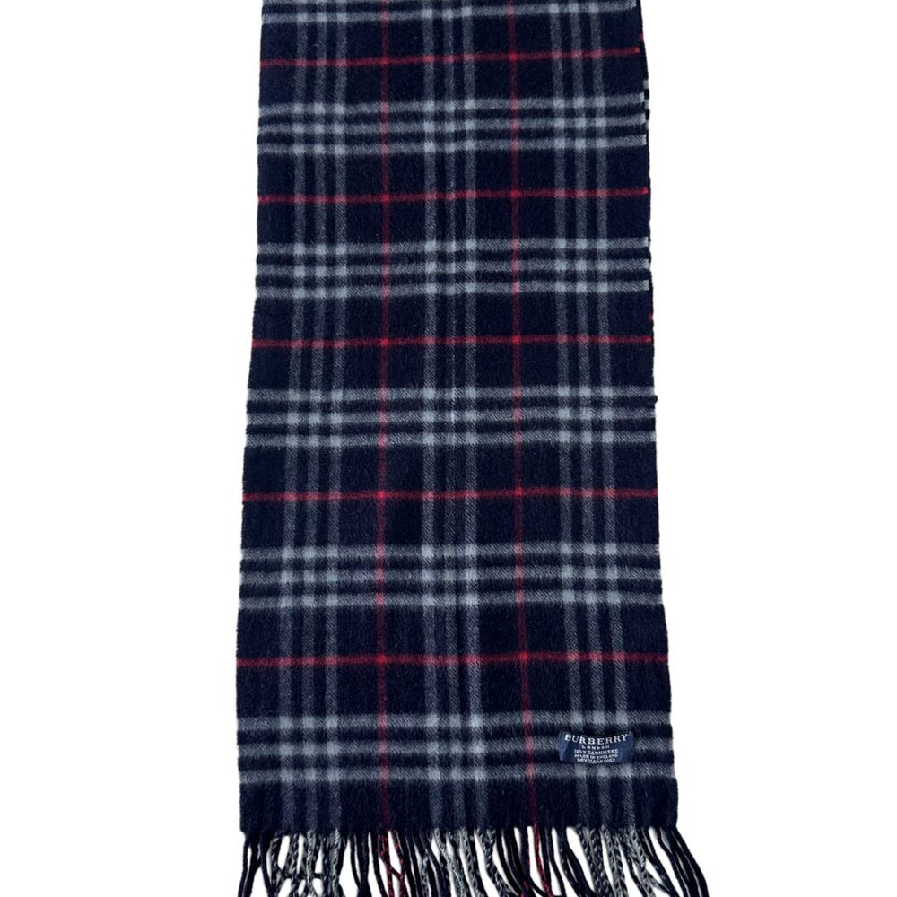 Burberry Classic Check Scarf Black 100% Cashmere Unisex Scarf Made In England - Picture 5 of 7